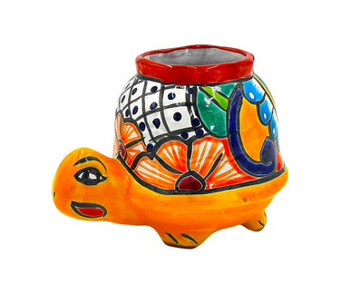 Mexican Talavera Corona Turtle Planter Pot Hand Painted - Yellow Body